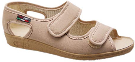 Gaviga 180 - Sandali Donna in Tessuto Adatti alla Riabilitazione Due Strappi Regolabili Suola in Gomma Beige 40