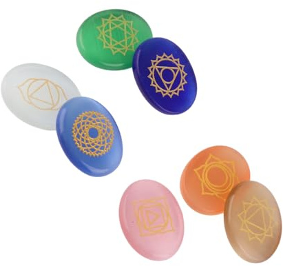Juego de Piedras de Chakra, Cristal de Meditación Grabado para Curación de Reiki, Uso Doméstico, 7 Piezas de Piedras de Palma de ágata para Energía Positiva y Tranquilidad
