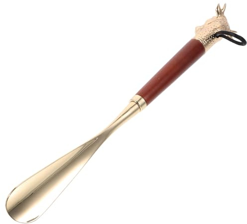 Milisten Calzador Portátil de 32 Cm Cabeza de Vaca, Calzador de Mango Largo de Metal y Madera en Color Marrón, Ayudante para Personas Mayores y Viaje, Adecuado para Botas y Tacones Altos