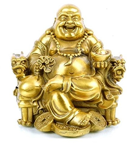 Fengshui Buddha Statue for Lucky & Happiness God of Wealth,Laughing Buddha on Emperor`s Dragon Chair,Brass Buddhist Statues and Sculptures Home Decor Congratulatory Gifts (Medium)