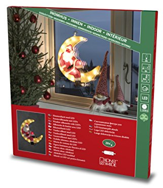 Konstsmide LED Fensterbild, Weihnachtsmann im Mond, 20 warm weiße Dioden, 230V, Innen, weißes Kabel - 2860-010