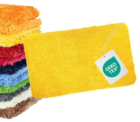 WohnDirect Badezimmerteppich 50x80cm Gelb | Vielseitiger Bodenteppich, 4 cm Florhöhe, erstklassige Verarbeitung, vielseitig einsetzbar, praktischer Alltagshelfer