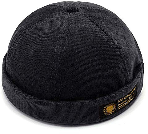 Casquette de marin roulée tendance, style docker, chapeau sans bords de type calotte, réglable, de style rétro, pour hommes - Noir - Taille Unique