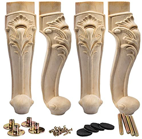 La Vane 4 Stück Massivholz Möbelfüße 25cm (10 Zoll) - Europäischer Stil Handgeschnitzte Tischbeine, Ersatzfüße für Couchtisch Stuhl TV-Ständer Kommoden - Hochwertige Holzdekoration