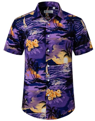 siliteelon Mens Hawaiian Shirt Short Sleeve Floral Aloha Beach Summer Shirt | Funny Flower Print, No Iron, Lightweight Soft, Holiday Casual Shirt, for Tropical Travel, Party Music Festival, Shit Shirts