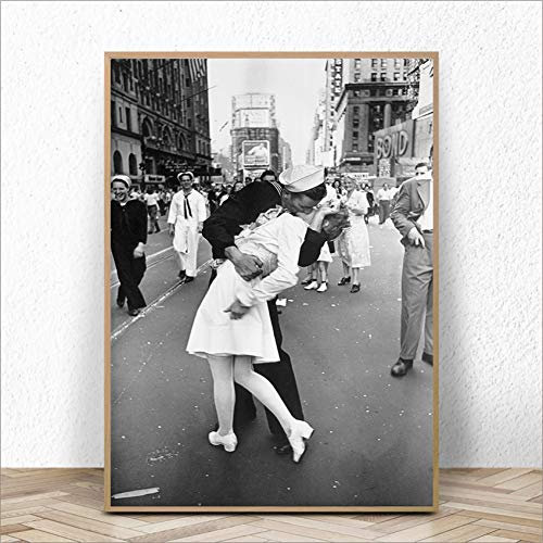 LCSLDW Leinwanddruck Tag Auf Dem Times Square Nordic Leinwanddruck Und Poster Vintage Kuss Druckt New York City Foto Bild Wandkunst Home Decor