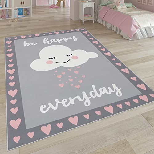 Paco Home Kinderteppich, Kinderzimmer Teppich m. Stern, Mond u. Karo Motiven, Grösse:120x160 cm, Farbe:Pink 6