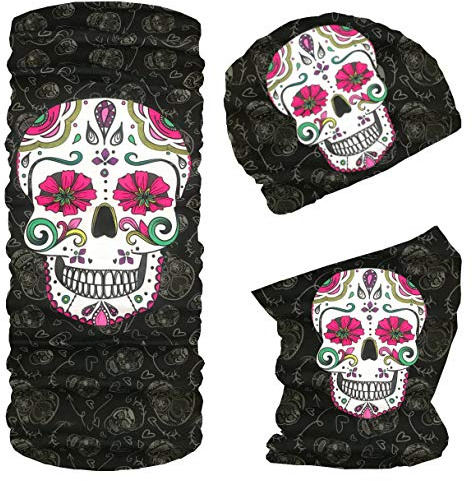 Blackshirt Company Multifunktionstuch Fahrrad Motorrad Halstuch Outdoor Tuch Nahtloser Schlauchschal Farbe Totenkopf Bunt