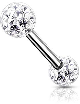 beyoutifulthings Brustwarzen-Piercing 2 Pavé Kristall-Kugeln 5/6mm Brust-Piercing Nippel-Piercing Chirurgenstahl Stab 12/16mm