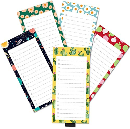 5 Pack Full Magnetic Notepads for Fridge with Pen Holder, Nature Universe Theme, 6 x 3, 50 Sheets, Magnet Memo Pad for Fridge, Locker, File Cabinet, to Do List, Grocery Shopping