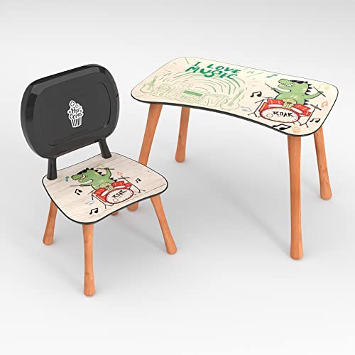 ANRO Barnbord med stol, barnstolsgrupp, barn, bordsstol, set trä för småbarn, motiv för pojkar och flickor