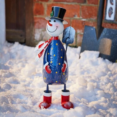 44 CM Festive Snowman Christmas Figure Hand Painted Metal Home Garden Décor | Hand-Painted Metal Snowman With Festive Polka Styling For Indoor Or Outdoor Christmas Displays, Tables Mantels & Garden Décor