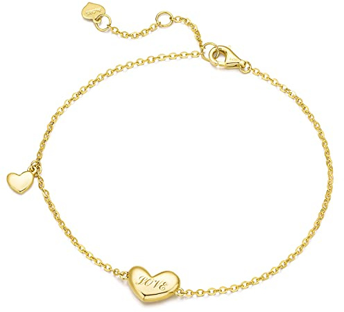 FANCIME Damen Armband mit Herz Anhänger aus Solide 14K 585 Gelb Gold Liebe Valentinstag Geschenkschmuck für Damen Mädchen - Armbandlänge: 17 + 3 cm