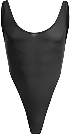 FYMNSI Body de Corte Alto para Hombre Sexy una Pieza Monos de sin Mangas Calzoncillos Tanga Lencería Disfraz de Mankini Alternativo Bikini Ropa de Dormir Ultradelgado Traje de Baño Negro Talla única