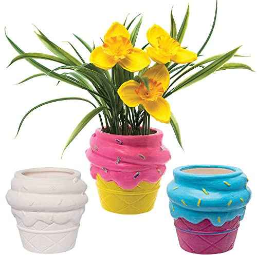 Baker Ross FC790 Glasskräm keramisk blomkruka för målning – 3-pack, keramiskt pysselset för barn för att dekorera och pyssla