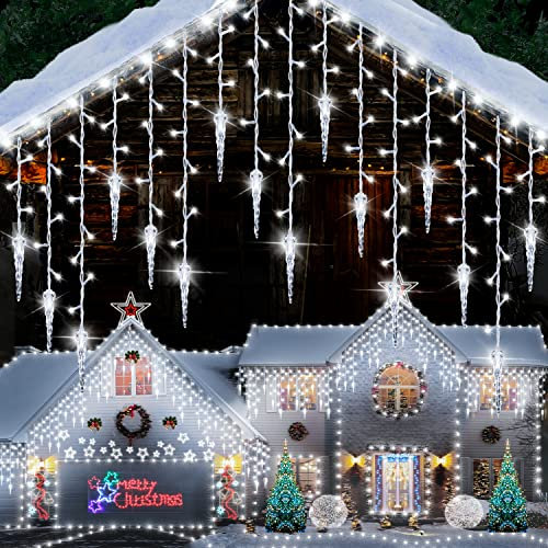 MOJINO Lichterkette Außen Strom für Balkon, Kaltweiß Eisregen Outdoor Lichtervorhang Weihnachtsbeleuchtung, 10M 360 LEDs 8 Modus Weihnachtsdeco Draußen für Traufe Fenster Tür Garten für Außen innen
