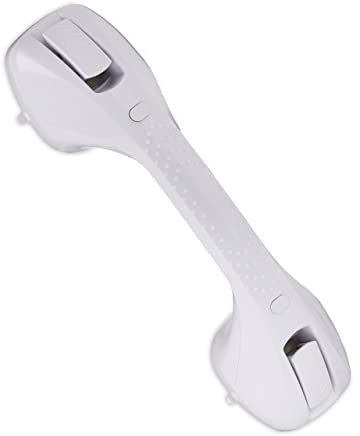 Relaxdays Haltegriff mit Saugnapf, bis 70 kg, Senioren & behinderte Menschen, Badewanne, Premium Saugheber, weiß-grau