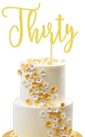 Arthsdite Thirty Cake Topper 30th Cake Topper, 30th Birthday Cake Picks, 30th Birthday Party Decorations - Gold Glitter