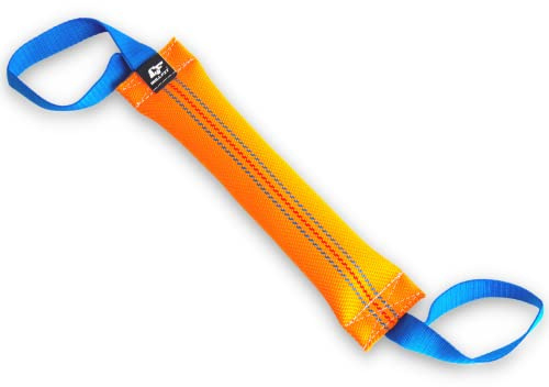 Bull Fit Beißwurst für Hunde mit 2 Schlaufen, 30 cm, Orange | Aus hochwertigem Feuerwehrschlauch handgefertigt, Robustes Hundespielzeug zum Training, Tauziehen und Zerrspiele mit Hund
