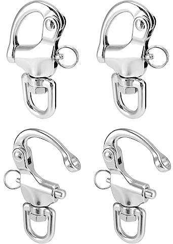 QWORK Swivel Eye Snap Shackle, 4 Pack 3.5 Quick Release Bail Rigging Sailing Boat Marine 316 Stainless Steel for Sailboat Spinnaker Halyard