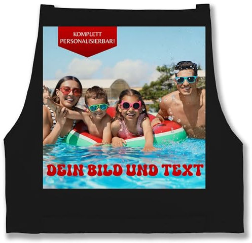 Schürze - Erwachsene - Geschenk mit eigenem Foto und Text personalisiert I Eigenes Bild I Custom Photo Text - 85x69 - Schwarz - personalisierte kochschürze selbst drucken pictures backschürze