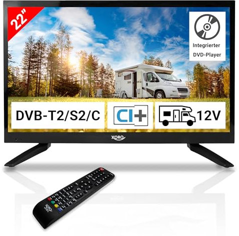21.5 Zoll (55 cm) LCD Fernseher Xoro HTC 2249 mit HDTV Triple Tuner, integrierter Slot-In DVD Player, USB 2.0 Mediaplayer, CI+ Schacht, 12V Anschluss, schwarz
