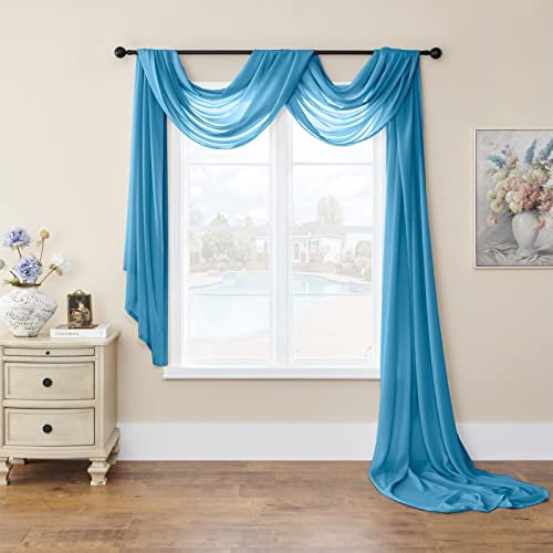 SK Studio Querbehang Freihanddeko Transparente Voile Gardine Vorhang Hochzeit Deko Foto Hintergrund Vorhangschal für Party Hochzeit Geburtstag Blau 2, 140x800cm