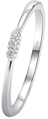 Ayoiow Ehering Damen Einzeln, Damen Verlobungsring mit Rund Erstellt Diamant 0.045ct Ringe Weiß Größe 49 (15.6)