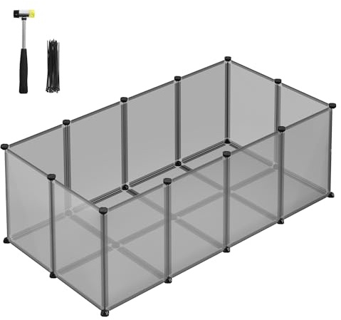 SONGMICS Valla para Mascotas, Parque para Cobayas con Suelo, Recinto Interior de Plástico Transparente para Hámsters, Conejos, Erizos, para Animales Pequeños, 125 x 63 x 42 cm, Gris LPC001G01