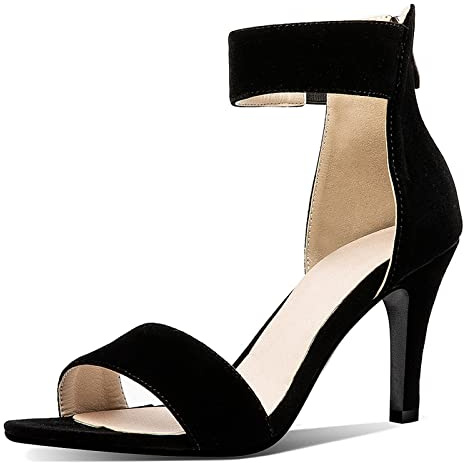 Gicoiz Punta Aperta Sandali Donna Tacco a Spillo Scarpe Sposa con Cinturino Alla Caviglia Eleganti Bridesmaid Formal Tacco Alto Scarpe Suede Nero Numero 39 EU-40Cn