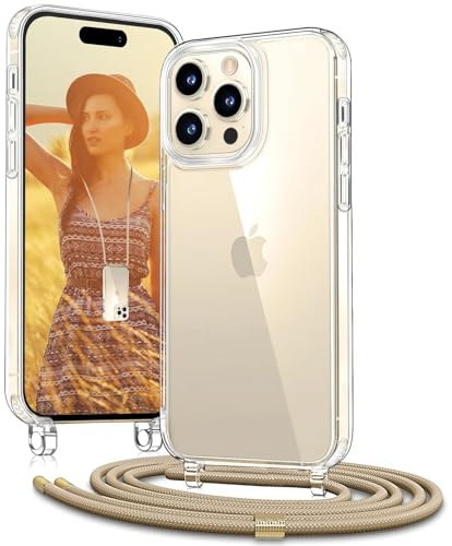 OLEPHY Handykette für iPhone 15 Pro Hülle mit Band, Golden
