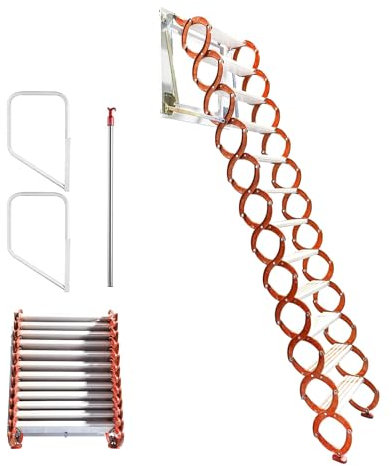 EYPKPL Manuelle Dachbodenleiter, ausziehbare, an der Wand montierte Dachbodentreppe mit Armlehnen und Zugstangen. Dachbodenleiter, herunterziehbare Dachbodentreppe