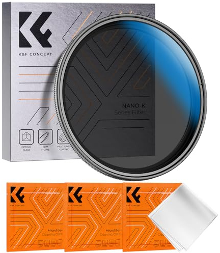 K&F CONCEPT 72mm Variable ND Filter ND2-ND32 1-5 Stops with Cleaning Cloth | No X Multi-coated Adjustable Fader Precise Light Reduction Smooth Rotation for Beach Rivers Outdoor Nano-K Series FN306
