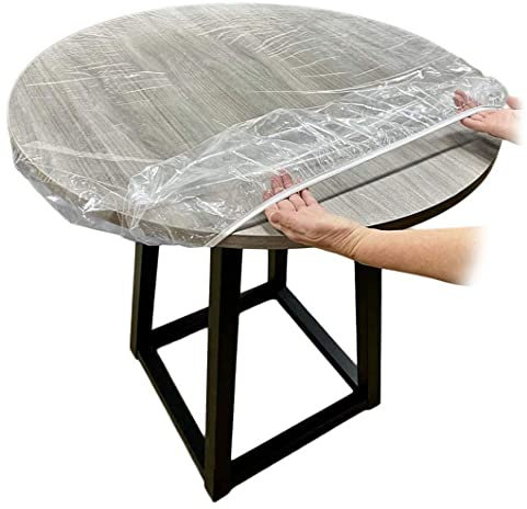 Liummrcy Mantel Redondo Ajustado, Impermeable y a Prueba de Aceite, mantelador de Vinilo Transparente para una Cubierta de Mesa Transparente elástica de 35-43 Pulgadas, Cubierta de Mesa de Comedor