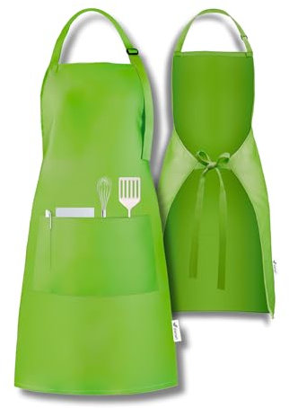 Viamart® - Professionelle Küchenschürze - Kochschürze - BBQ Schürze - Verstellbare Schnalle, Lange Bänder und 3 Praktische Taschen - Damen & Herren - Einheitsgröße - Waschbar bei 60°