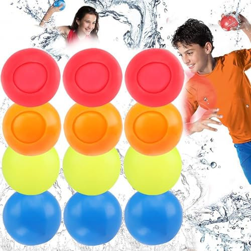 Reusable Water Balloons, MKNZOME 12PCS Refillable Silicone Water Balls Quick Fill Water Toys Water Bombs Summer Pool Toys, Outdoor Garden Beach Fun Party Swimming Pool Games for Kids Adults
