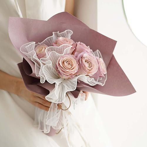 Blumen-Geschenknetz,4 Yard 28cm Blume Wrapping Mesh Garn,Geschenkpapier für Blumenladen,Perlen Falten Gewellt Blumenstrauß Geschenkverpackung Papier für Hochzeit,Geburtstag Dekoration(Weißes)