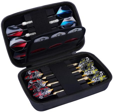 HESPLUS Darttasche für 12 Dartpfeile aus Stahl oder weicher Spitze, tragbare Aufbewahrungstasche mit integrierter Netztasche für Schäfte, Flights und Zubehör, Schwarz (nur Etui!)