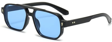 YAMEIZE Occhiali da Sole Retrò Pilot a Doppio Ponte - Rettangolari per Donna e Uomo Stile Classico Quadrato Vintage Occhiali da Protezione UV400 Guida all'aperto