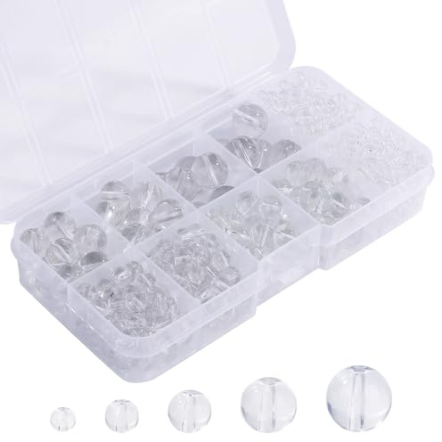 FAPUMOE Clear Round Crystal Glass Beads for Jewelry Making (4/6/8/10/12mm), Smooth and Round Glass Spacer Loose Beads for Crafts Bracelets Necklaces Charms