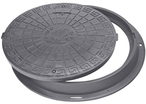 Couvercle de Regard BabylonPlast DN600/780, Couvercle de Réservoir de Regard Ø600/780 mm A15, Avec Rond de Sécurité à 2 serrures, Chargeable jusqu'à 15kN (Gris)