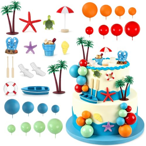30Stk Strand Geburtstag Kuchen Dekorationen Sommer Pool Party Dekorationen | Harz Mini Kokosnussbaum, Muscheln, Meerestiere, Pool Party Kuchen Toppers, Hawaiianische Luau Geburtstagsfeier Dekorationen