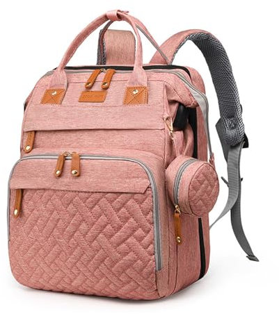 SDGRJKL Baby Wickeltasche Rucksack, Windel Wickel Rucksack Wickeltaschen mit Wickelauflage & Schnuller Halter für Mama & Papa,Rosa