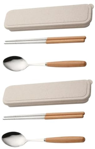 Amosfun 4 Stück geschirr essstäbchen löffel Tafelgeschirr tragbares Geschirr Edelstahlbesteck camping besteckset campingbesteck set Tragbares Besteckset camping geschirr-set