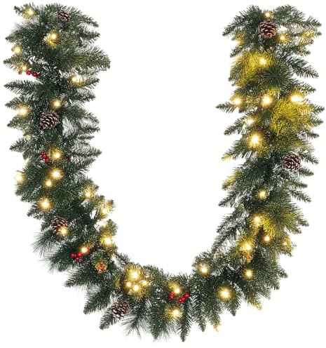 HOMCOM Weihnachtsgirlande 1,8m mit Beleuchtung 50 LEDs mit Timer Grün