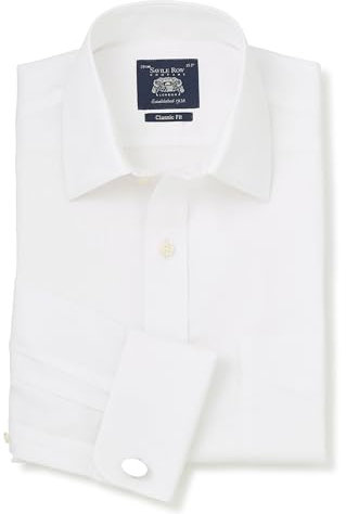 THE SAVILE ROW COMPANY LONDON Men's Classic Fit Cotton Pinpoint Non-Iron Formal Shirt - Double Cuff - White - 17.5 Collar - Standard Sleeve