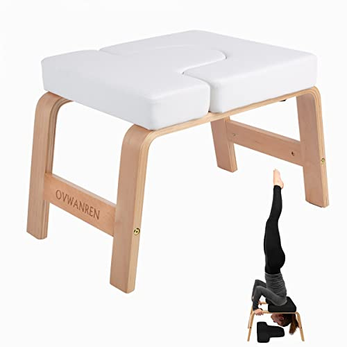 ovwanren Banco de yoga para la cabeza, silla de yoga para familia, gimnasio, almohadillas de madera y poliuretano, alivia la fatiga y acumula cuerpo (beige)
