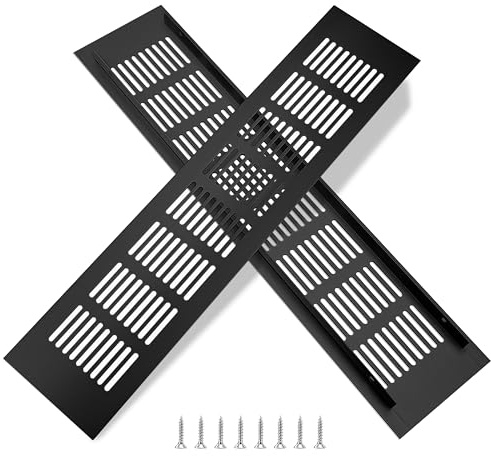 Grille d'aération en Aluminium Grille de Ventilation Rectangulaire avec Vis pour la Ventilation des Placards et des Chambres 35 x 8 cm Noir 2 Pièces