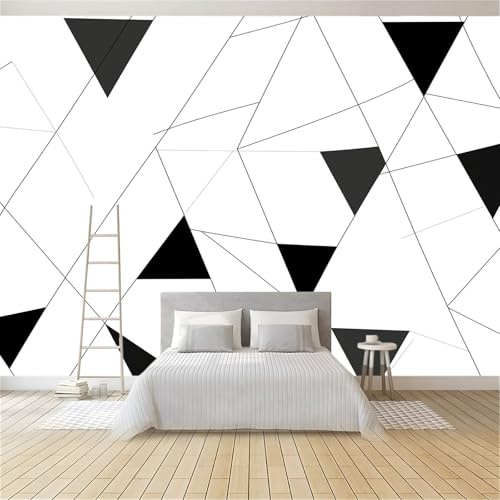 Papier Peint Panoramique Simple Géométrie Triangle Blanc Noir, 400x280 cm Mural Intissé Mur XXL Moderne Décoration Murale Salon Chambre á Coucherr Bureau Salle