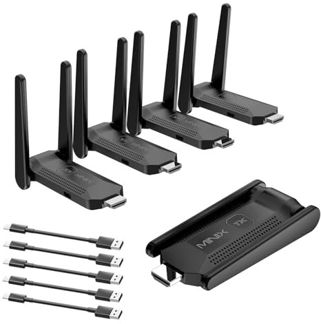 MINIX Wireless HDMI 4 Receivers and Transmitter, 1 to 4 Screen Mirroring System, 164ft Range, 1080P Full HD, Plug & Play for Meetings/Classrooms/Gaming, For Laptops/Smartphones/Game Consoles